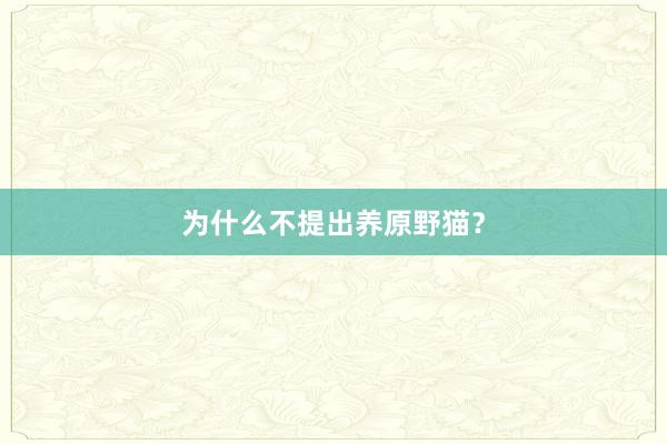 为什么不提出养原野猫？
